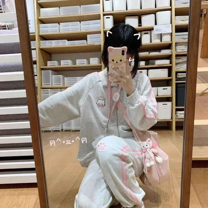 Harajuku Cat Embroidery Oversized Hoodie