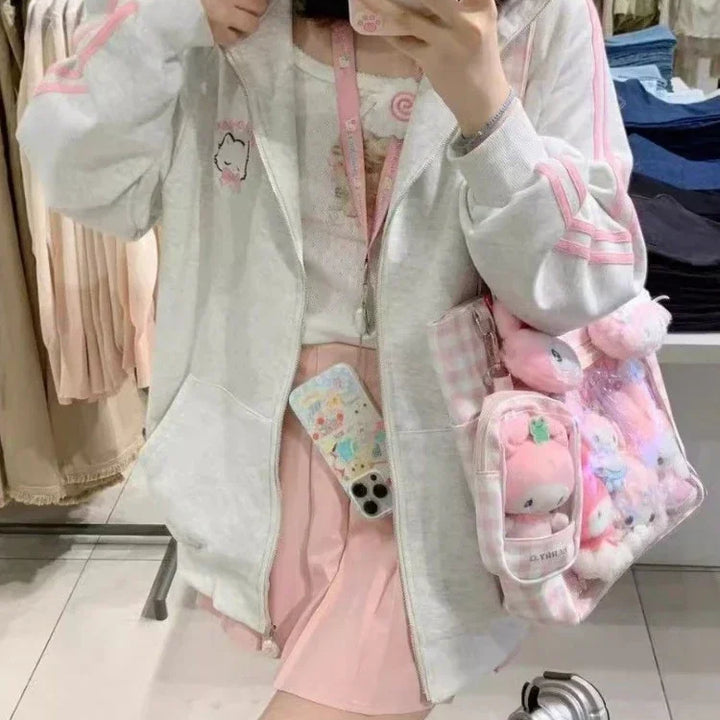 Harajuku Cat Embroidery Oversized Hoodie