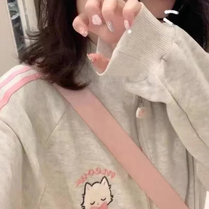 Harajuku Cat Embroidery Oversized Hoodie