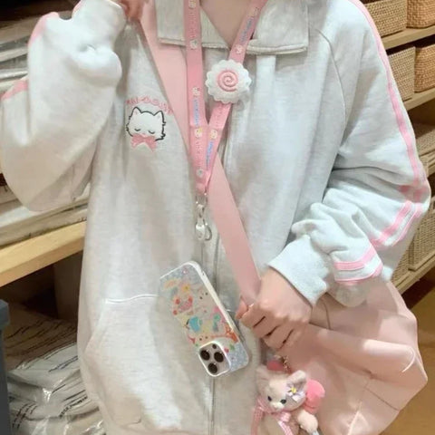 Harajuku Cat Embroidery Oversized Hoodie